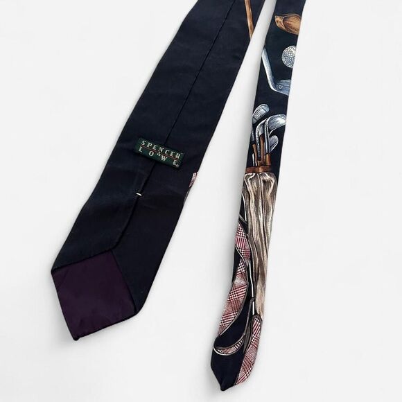 vintage silk golf themed printed tie - Picture 3 of 6